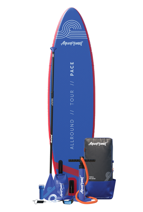 Aquaplanet PACE 10’6″ Inflatable Paddle Board Package - Red/Blue
