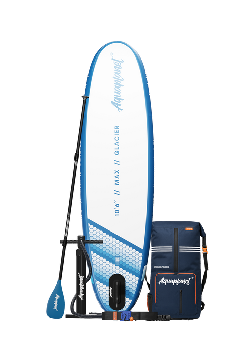 Aquaplanet MAX 10’6″ Inflatable Paddle Board Package - Glacier