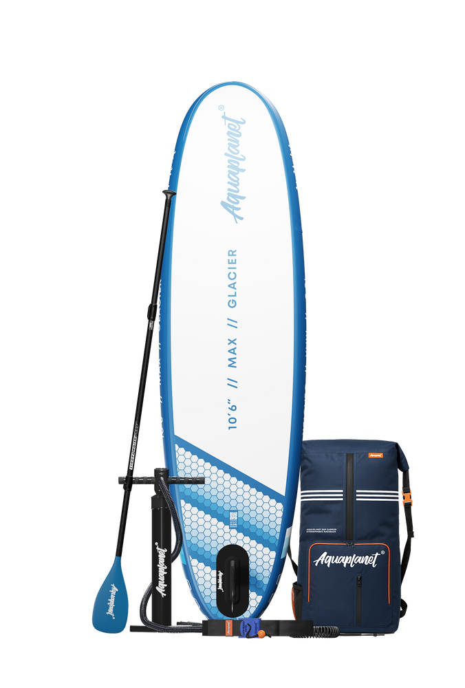 Aquaplanet MAX 10’6″ Inflatable Paddle Board Package - Glacier