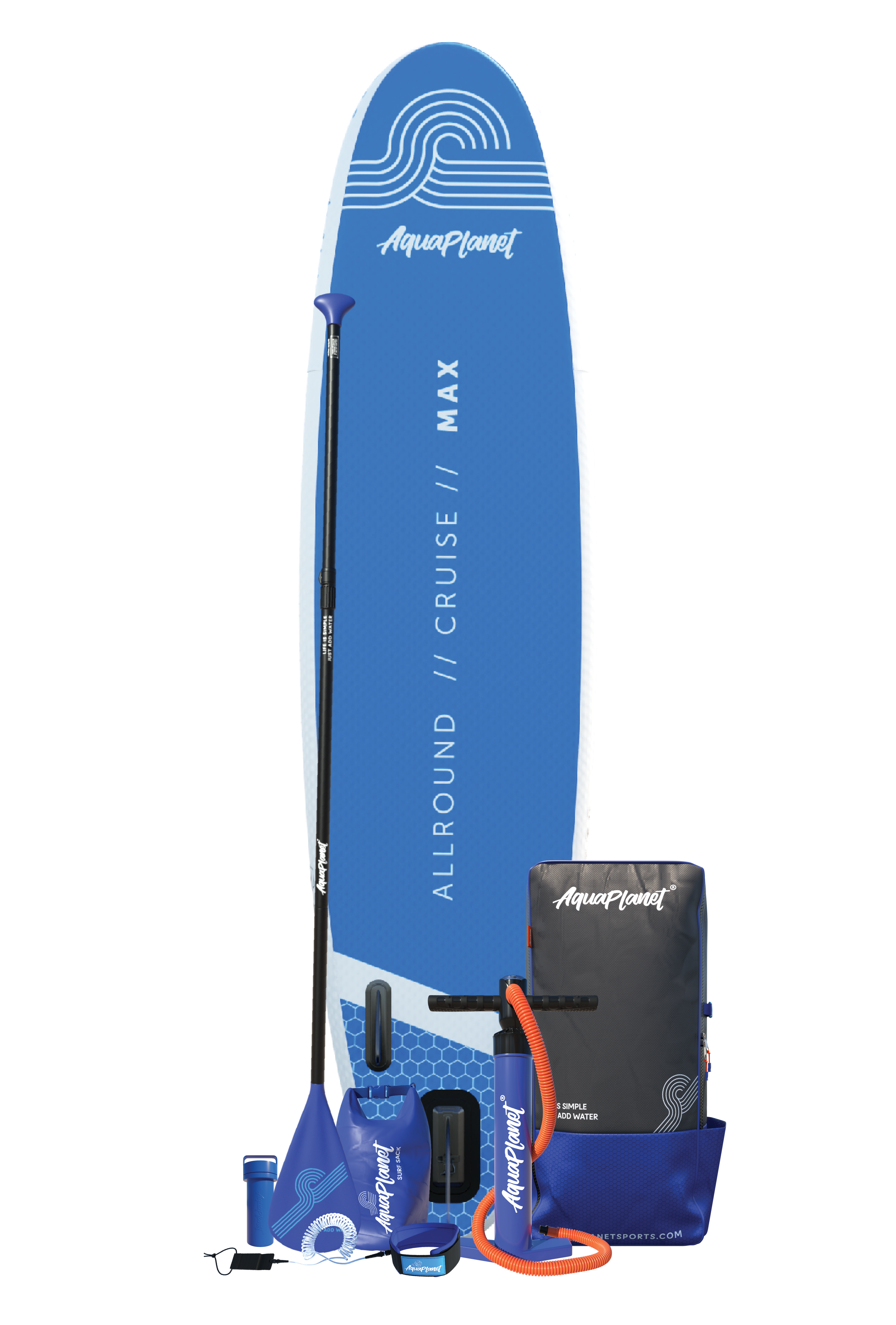 Aquaplanet MAX 10’6″ Inflatable Paddle Board Package - Blue