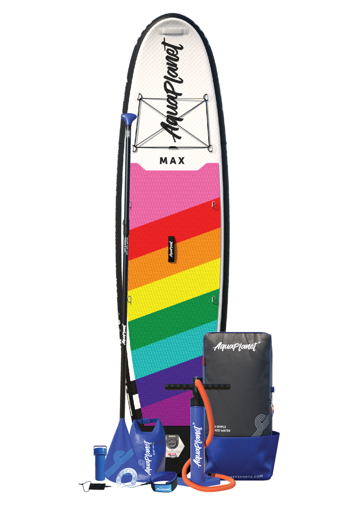 Aquaplanet MAX 10’6″ Inflatable Paddle Board Package - Rainbow